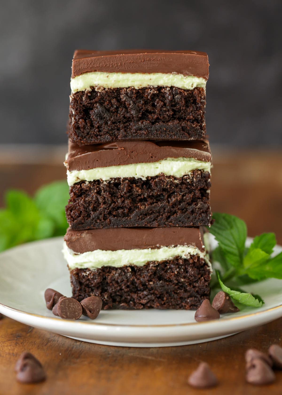 Mint brownies recipe stacked on plate